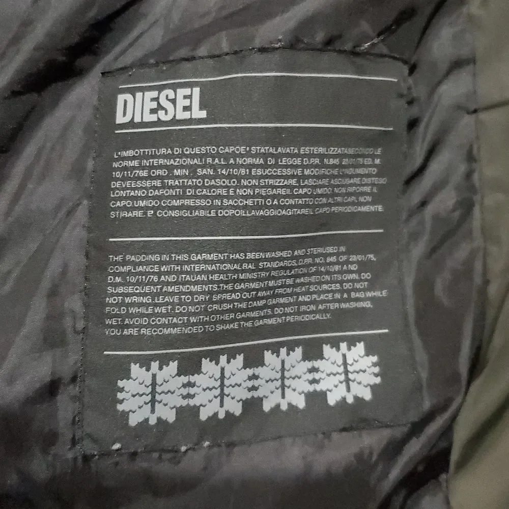 Diesel Olive Green Puffer Parka Jacket with Faux Fur Hood Kids Size 12